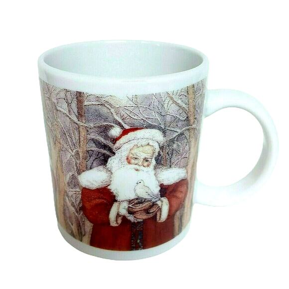 Vintage Christmas Mug Santa Claus Winter Forest Woodland Holiday Coffee Cup - Picture 1 of 12